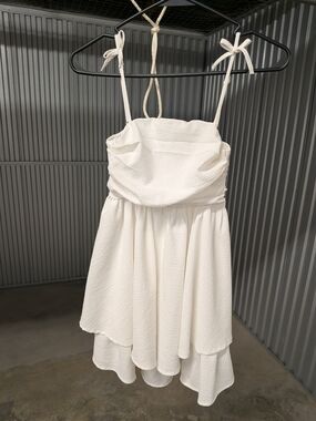 SHEIN White Textured Tie-Strap Sundress
